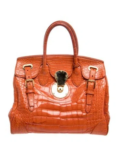 Pre-owned Ralph Lauren Crocodile Top Handle Bag In Brown