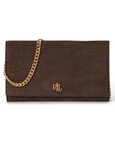 Ralph Lauren Crocodile-embossed Medium Adair Ii Leather Crossbody Wallet In Chestnut Brown