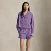 Ralph Lauren Crop Top & Boxer Poplin Pajama Set In Purple