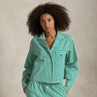 Ralph Lauren Crop Top & Boxer Poplin Pajama Set In Vine Green