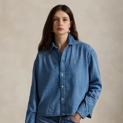 Polo Ralph Lauren Cropped Boxy Denim Shirt In Zaia Wash In Black