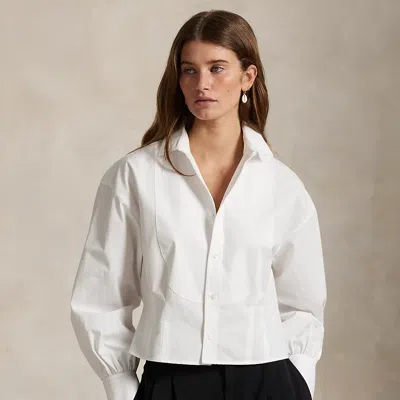 Ralph Lauren Cropped Cotton Poplin Tuxedo Shirt In White