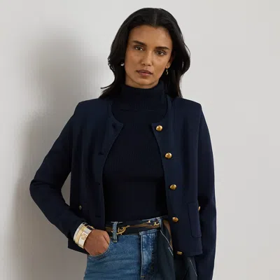 Ralph Lauren Cropped Crewneck Sweater Jacket In Blue