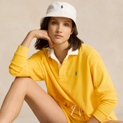 Ralph Lauren Cropped Terry Rugby Shirt In Yellowfin