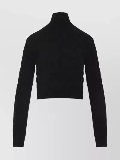 Ralph Lauren Cropped Turtleneck Long Sleeve Knit Sweater In Black