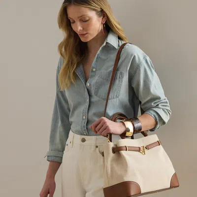 Ralph Lauren Cross-dyed Canvas Large Blaike Satchel In Natural/buff/lauren Tan