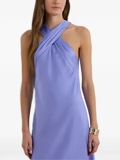 Ralph Lauren Satin Charmeuse Halter Dress In Banker Blue