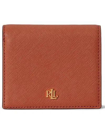 Ralph Lauren Crosshatch Leather Compact Wallet In Brown