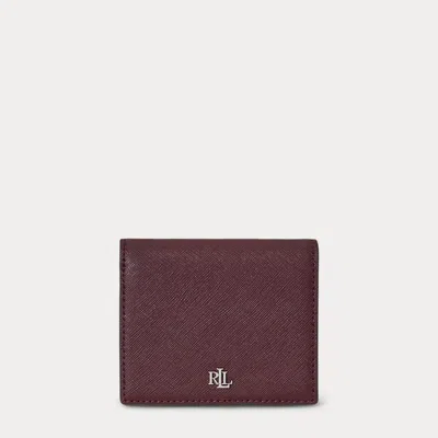 Ralph Lauren Crosshatch Leather Compact Wallet In Dark Garnet