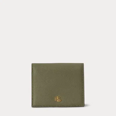 Ralph Lauren Crosshatch Leather Compact Wallet In Sage Green In Brown