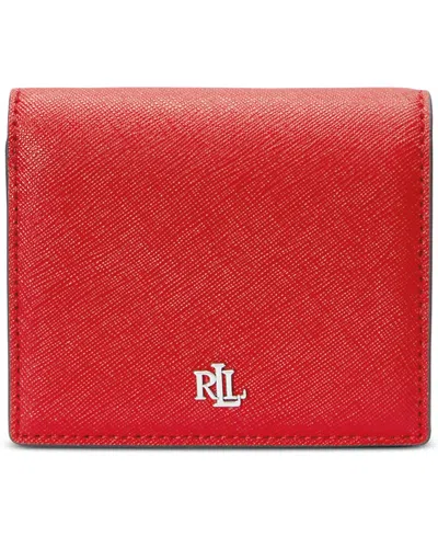 Ralph Lauren Crosshatch Leather Compact Wallet In Orange