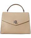 Ralph Lauren Crosshatch Leather Large Farrah Satchel In Brown