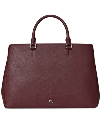 Ralph Lauren Crosshatch Leather Large Hanna Satchel In Burgundy