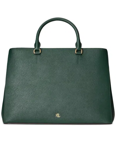Ralph Lauren Crosshatch Leather Large Hanna Satchel In Green