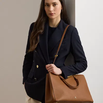 Ralph Lauren Crosshatch Leather Large Hanna Satchel In Lauren Tan In Brown