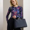 Ralph Lauren Crosshatch Leather Large Hanna Satchel In Burgundy
