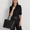 Ralph Lauren Crosshatch Leather Large Karly Tote In Black