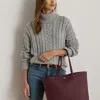 Ralph Lauren Crosshatch Leather Large Karly Tote In Burgundy