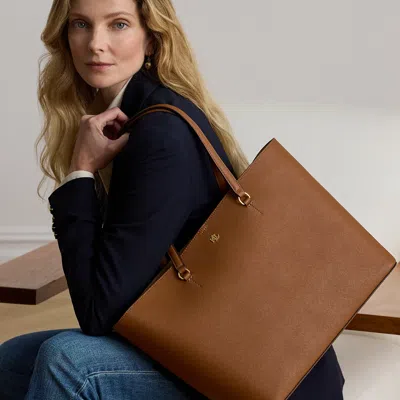 Ralph Lauren Crosshatch Leather Large Karly Tote In Lauren Tan In Brown
