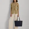 Ralph Lauren Crosshatch Leather Large Karly Tote In Refined Navy