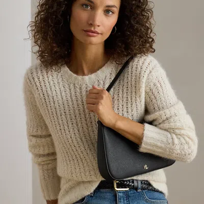 Ralph Lauren Crosshatch Leather Medium Danni Bag In Black