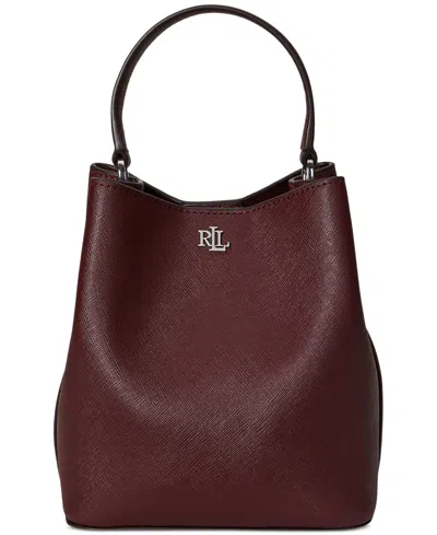 Ralph Lauren Crosshatch Leather Mini Reese Bucket Bag In Burgundy