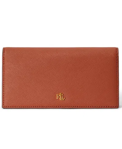 Ralph Lauren Crosshatch Leather Slim Mini Snap Closure Wallet In Red Terracotta