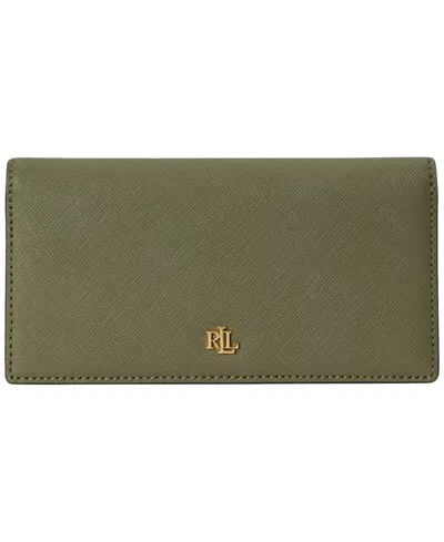 Ralph Lauren Crosshatch Leather Slim Mini Snap Closure Wallet In Sage Green