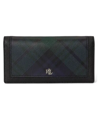 Ralph Lauren Crosshatch Leather Slim Snapped-closure Wallet In Black Watch Tartan