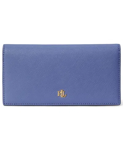 Ralph Lauren Crosshatch Leather Slim Snapped-closure Wallet In Blue