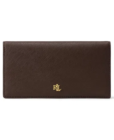 Ralph Lauren Crosshatch Leather Slim Snapped-closure Wallet In Chestnut Brown