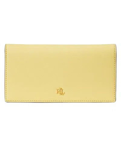 Ralph Lauren Crosshatch Leather Slim Snapped-closure Wallet In Yellow