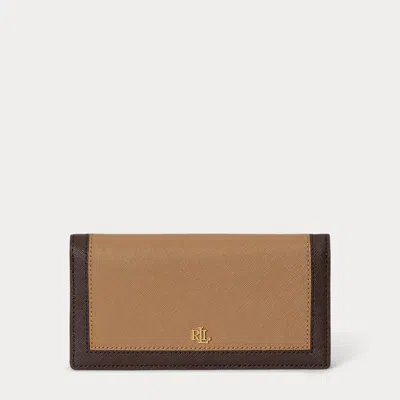 Ralph Lauren Crosshatch Leather Slim Wallet In Camel/chestnut Brown