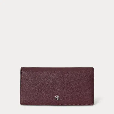 Ralph Lauren Crosshatch Leather Slim Wallet In Dark Garnet