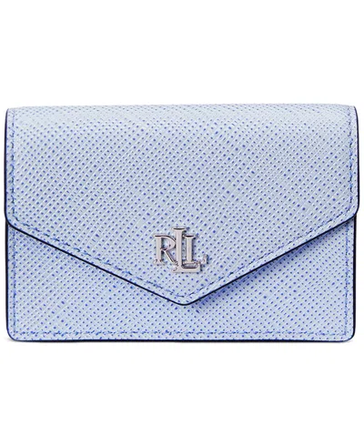 Ralph Lauren Crosshatch Leather Small Flap Card Case In Cornflower Blue