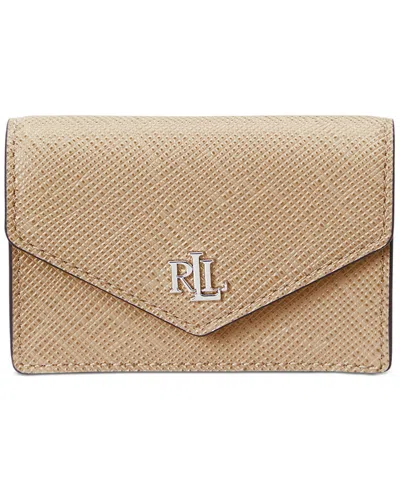 Ralph Lauren Crosshatch Leather Small Flap Card Case In Sand Dune