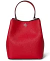 Ralph Lauren Crosshatch Leather Small Reese Bucket Bag In Red