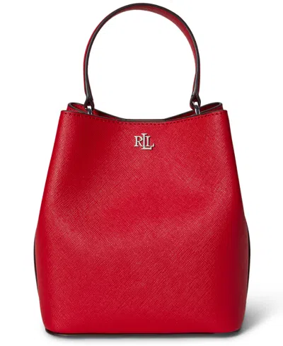 Ralph Lauren Crosshatch Leather Small Reese Bucket Bag In Red