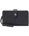 Ralph Lauren Crosshatch Leather Tech Wristlet In Black