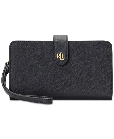 Ralph Lauren Tech Leather Wristlet Wallet In Black
