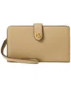 Ralph Lauren Crosshatch Leather Tech Wristlet In Brown