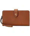 Ralph Lauren Crosshatch Leather Tech Wristlet In Brown