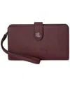 Ralph Lauren Crosshatch Leather Tech Wristlet In Burgundy