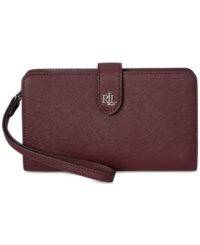 Ralph Lauren Crosshatch Leather Tech Wristlet In Burgundy