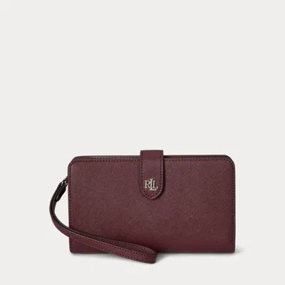 Ralph Lauren Crosshatch Leather Tech Wristlet In Burgundy