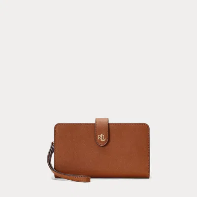 Ralph Lauren Crosshatch Leather Tech Wristlet In Lauren Tan In Brown