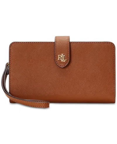 Ralph Lauren Crosshatch Leather Tech Wristlet In Lauren Tan