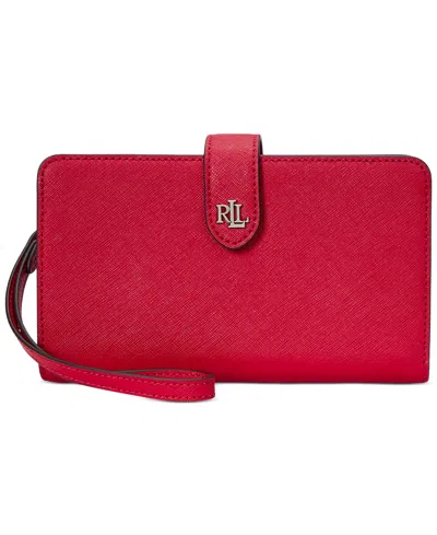 Ralph Lauren Crosshatch Leather Tech Wristlet In Red
