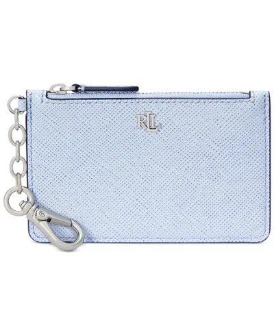 Ralph Lauren Crosshatch Leather Zip Card Case In Cornflower Blue