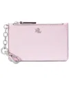Ralph Lauren Crosshatch Leather Zip Card Case In Hint Of Pink